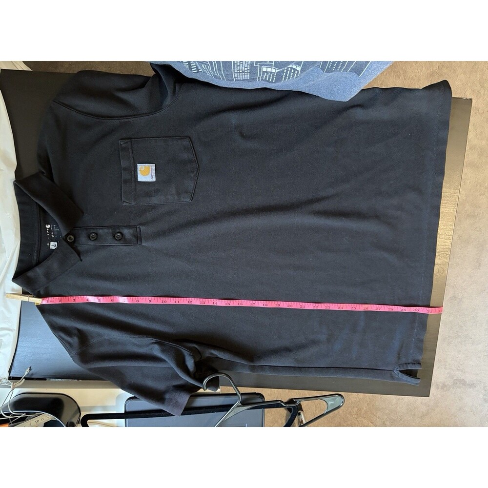 Carhartt Black  Polo Mens L Black Pocket Logo Relaxed Fit Workwear Short Sleeve - Picture 4 of 9